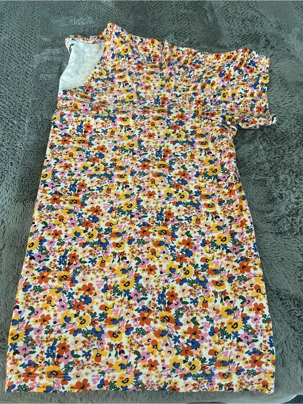 Lands' End Multicolor Floral V-Neck Short Sleeve Top